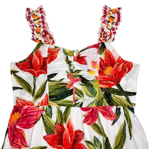 FARM RIO Cashew Floral Tiered Midi Dress Sz.M White Ruffle Garden Tropical - Picture 10 of 15